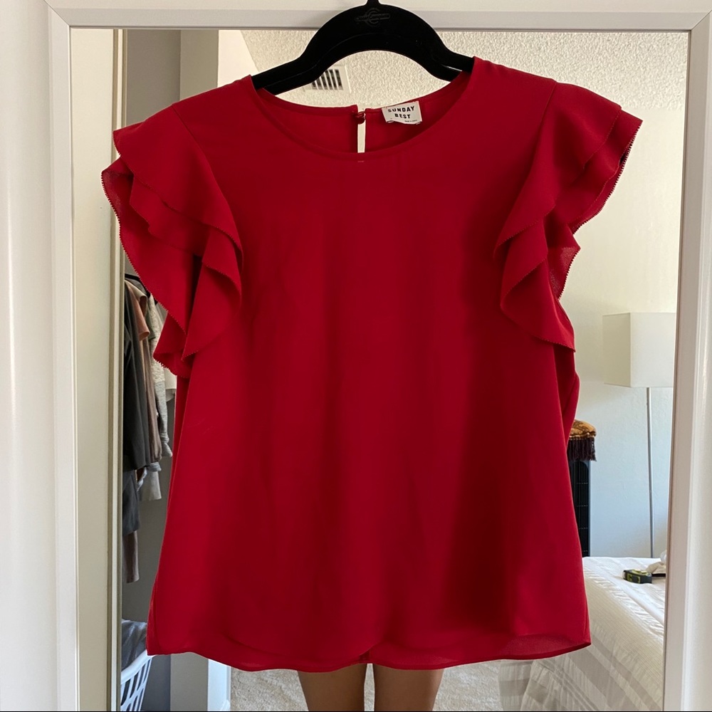 Sunday Best Red Crepe Blouse